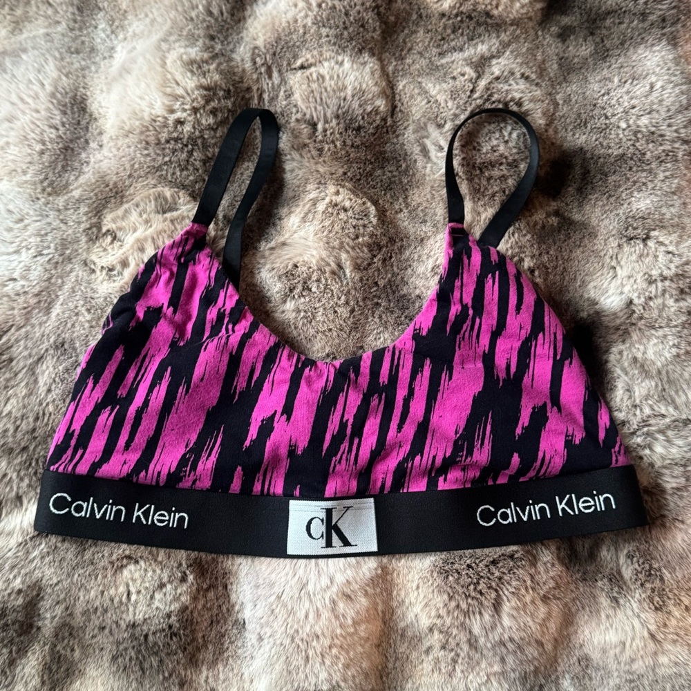 Calvin Klein Hot Pink & Black Logo Elastic Bralette